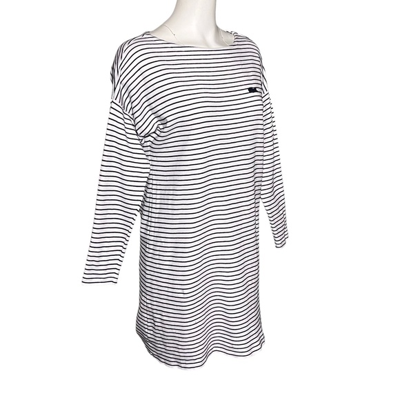 Lacoste Long Sleeve Cotton Navy Blue White Stripe Knit T-Shirt Dress Size 36 8 - Picture 3 of 9